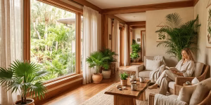 Serene and natural interior of Ruta Naturals holistic facial spa in North Port, Florida.