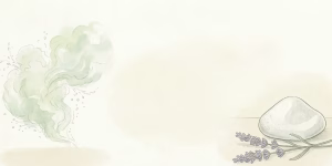 Watercolor illustration of a holistic skincare studio with abstract vapor cloud and polished crystal sand, symbolizing natural facial treatments.