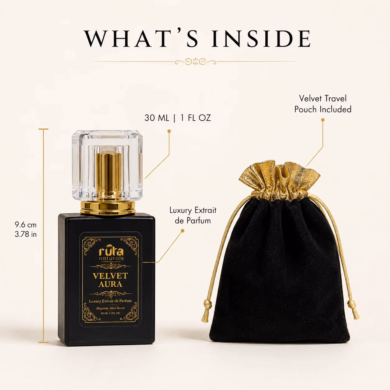 Velvet Aura — Luxury Extrait de Parfum 5 Velvet Aura 30 ml bottle and included velvet travel pouch